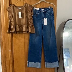 MoCo Boutique Wide Leg Cuffed Jeans NWT size 7. Free Med NWT shirt included.